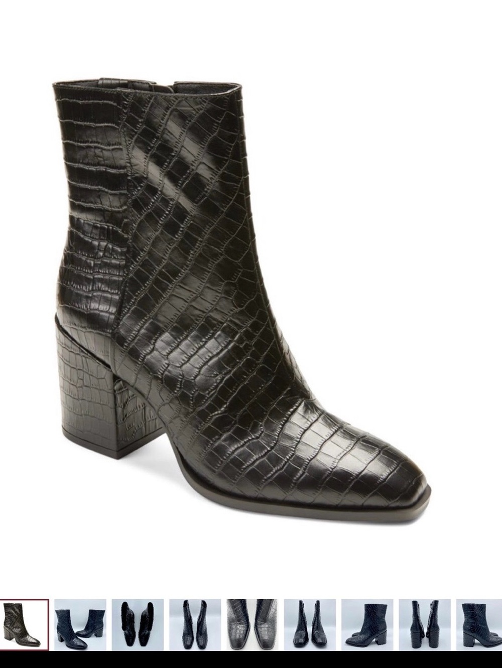 Vionic Black Croc-Embossed Square-Toe Block Heel Ankle Boot